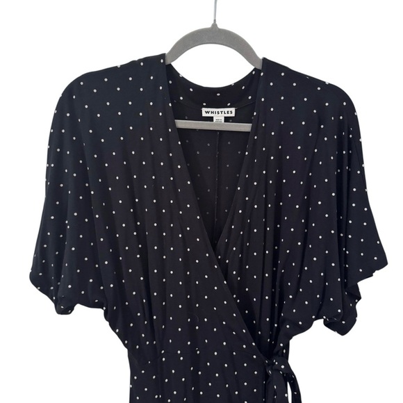 WHISTLES Spot Wrap Jersey Tie Dress Polka Dot Black White Size 6 - Picture 5 of 14